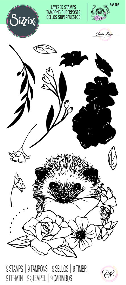 Sizzix Layered Stamps by Olivia Rose Floral Hedgehog (9pcs) (665906) (DISCONTINUED)
