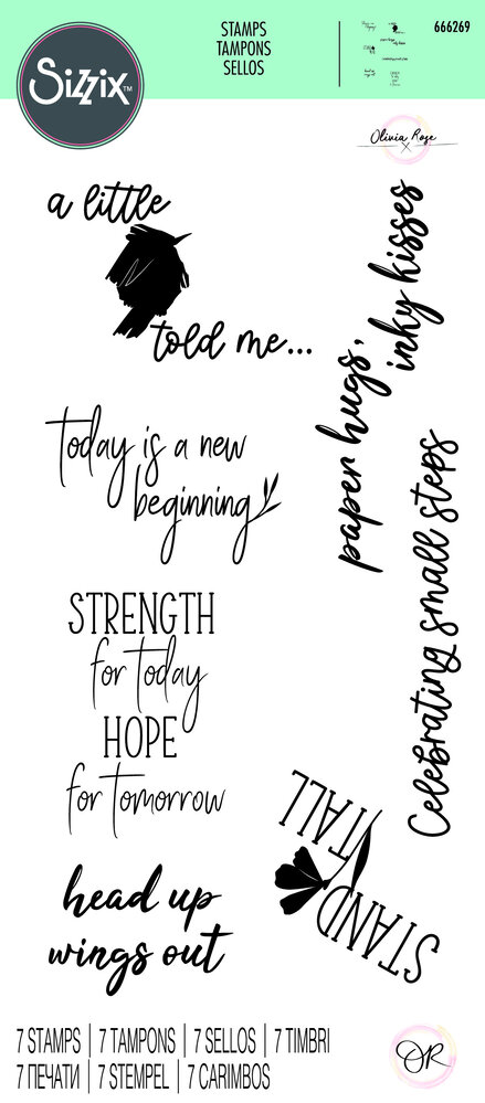 Sizzix Clear Stamps by Olivia Rose Wings Out (7pcs) (666269) (DISCONTINUED)