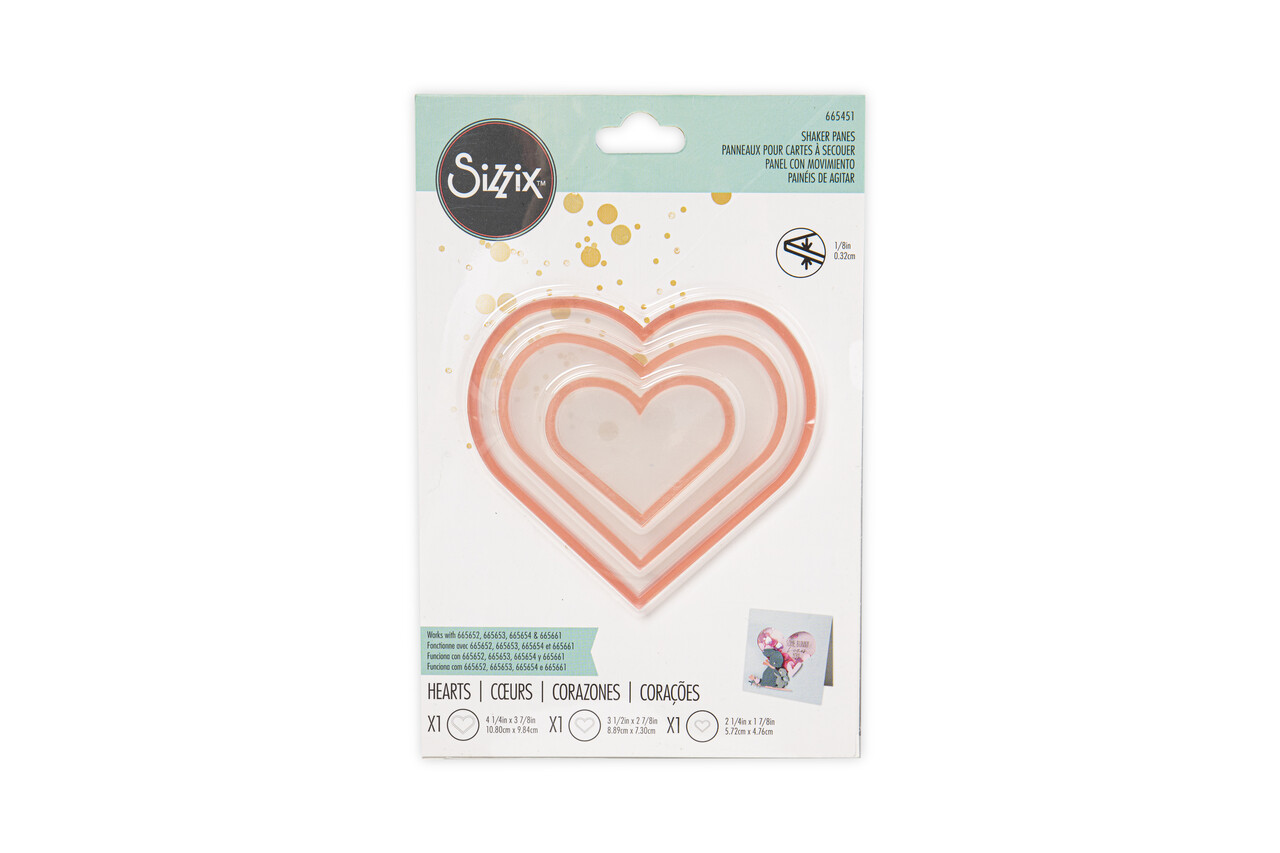 Sizzix Shaker Panes Hearts 1 1/2, 2 1/2 & 3 1/2 Inch (3pcs) (665451) (DISCONTINUED) Sizzix Shaker Panes Hearts 1 1/2, 2 1/2 & 3 1/2 Inch (3pcs) (665451) (DISCONTINUED)