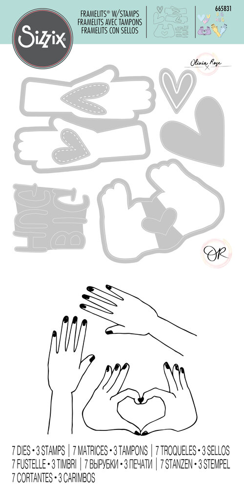 Sizzix Framelits Die w/Stamps by Olivia Rose Big Hugs (7+3pcs) (665831) (DISCONTINUED) Sizzix Framelits Die w/Stamps by Olivia Rose Big Hugs (7+3pcs) (665831) (DISCONTINUED)