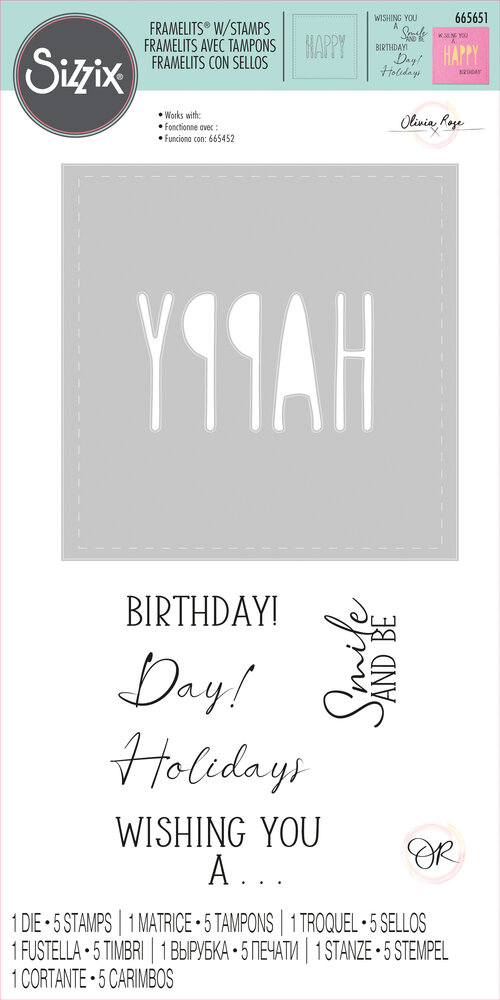 Sizzix Framelits Die w/Stamps by Olivia Rose Birthday Window (1+5pcs) (665651) (DISCONTINUED)