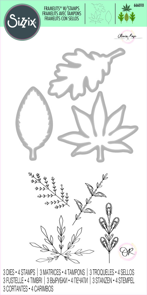 Sizzix Framelits Die w/Stamps by Olivia Rose Decorative Leaves (3+4pcs) (666010) (DISCONTINUED)