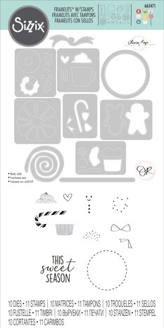 Sizzix Framelits Die w/Stamps by Olivia Rose Dessert Treats (10+11pcs) (665471) (DISCONTINUED) Sizzix Framelits Die w/Stamps by Olivia Rose Dessert Treats (10+11pcs) (665471) (DISCONTINUED)
