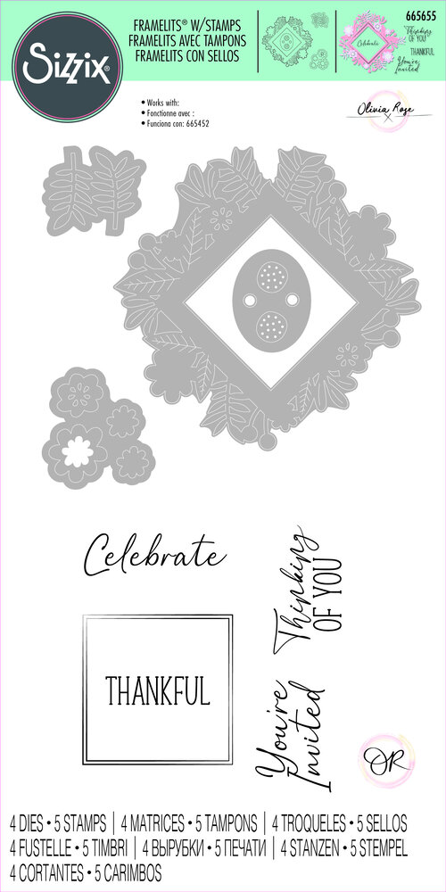 Sizzix Framelits Die w/Stamps by Olivia Rose Floral Celebration (4+5pcs) (665655) (DISCONTINUED)