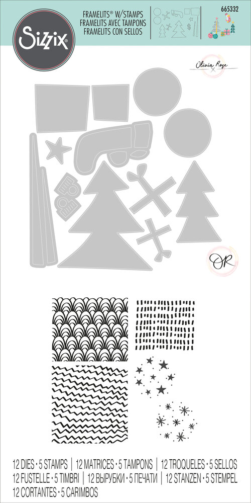 Sizzix Framelits Die w/Stamps by Olivia Rose Groovy Christmas (12+5pcs) (665332) (DISCONTINUED)