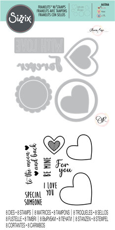 Sizzix Framelits Die w/Stamps by Olivia Rose Love Hearts (8+8pcs) (665066) (DISCONTINUED)