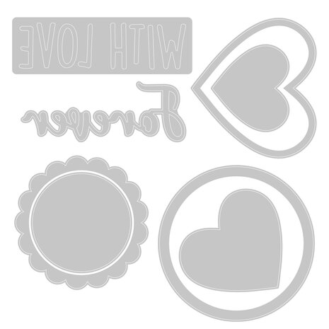 Sizzix Framelits Die w/Stamps by Olivia Rose Love Hearts (8+8pcs) (665066) (DISCONTINUED)