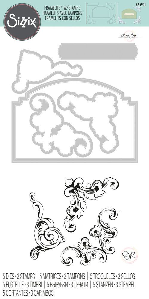 Sizzix Framelits Die w/Stamps by Olivia Rose Vintage Corners (5+3pcs) (665941) (DISCONTINUED)