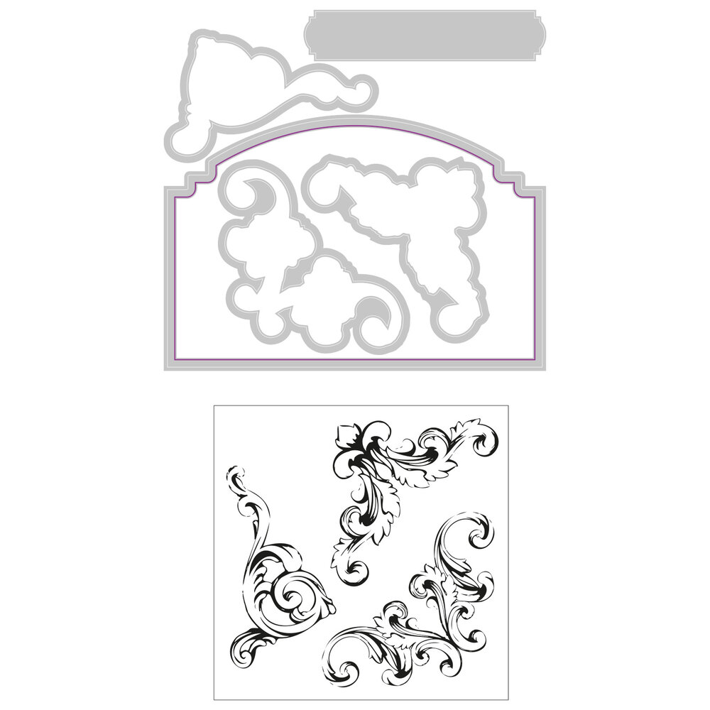 Sizzix Framelits Die w/Stamps by Olivia Rose Vintage Corners (5+3pcs) (665941) (DISCONTINUED)