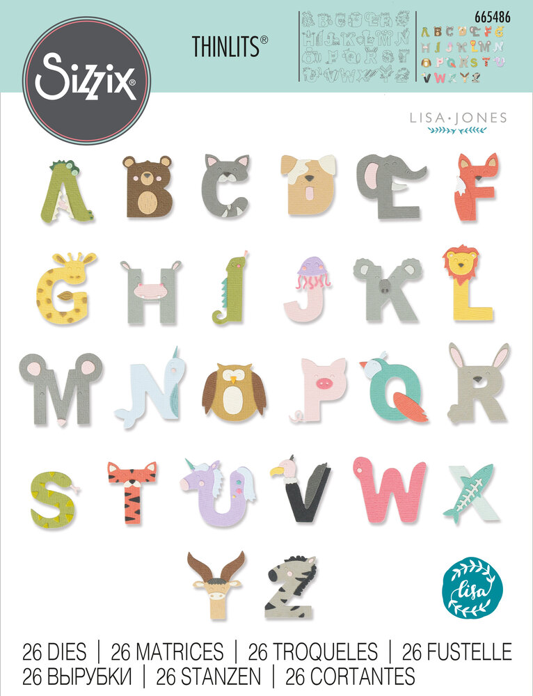 Sizzix Thinlits Plus Die by Lisa Jones Animal Alphabet (26pcs) (665486) (DISCONTINUED)