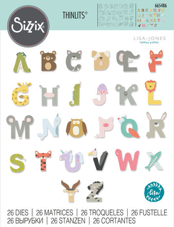 Sizzix Thinlits Plus Die by Lisa Jones Animal Alphabet (26pcs) (665486) (DISCONTINUED)