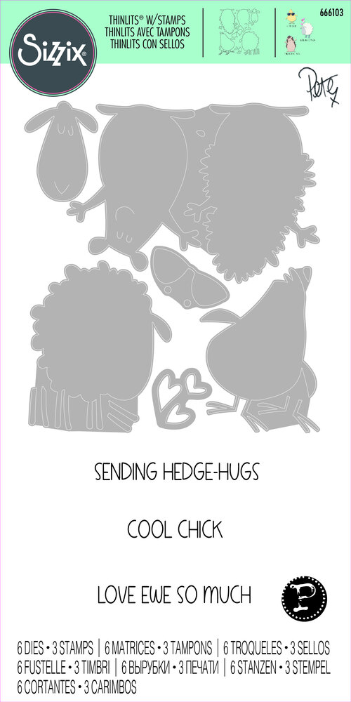 Sizzix Thinlits Die w/Stamps by Pete Hughes Crazy Creatures #1 (6+3pcs) (666103) (DISCONTINUED)