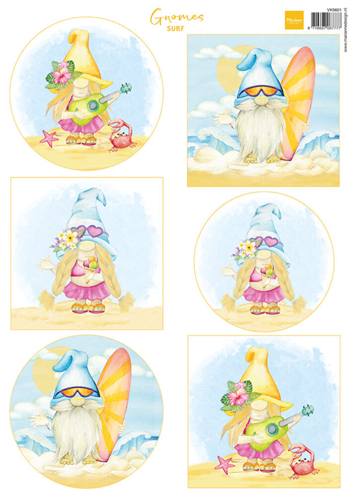Marianne Design Decoupage A4 Sheet Gnomes on the Beach Surf (VK9601) (DISCONTINUED) Marianne Design Decoupage A4 Sheet Gnomes on the Beach Surf (VK9601) (DISCONTINUED)