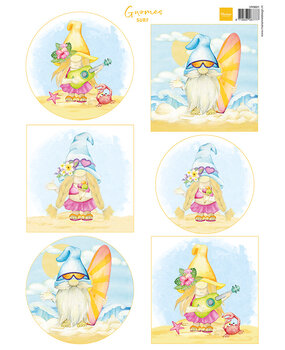 Marianne Design Decoupage A4 Sheet Gnomes on the Beach Surf (VK9601) (DISCONTINUED)