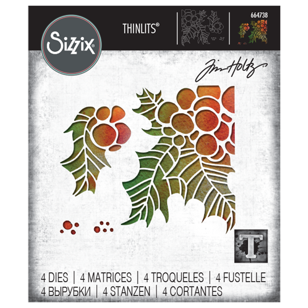 Sizzix Thinlits Die by Tim Holtz Holly Pieces (4pcs) (664738) (DISCONTINUED)