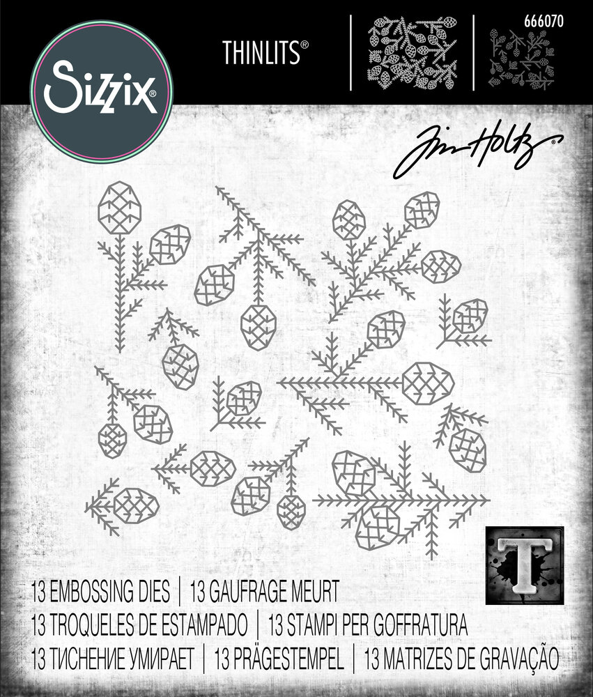 Sizzix Thinlits Die by Tim Holtz Pine Patterns (13pcs) (666070) (DISCONTINUED)