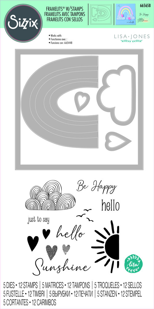 Sizzix Framelits Die w/Stamps by Lisa Jones Rainbow Joy (5+12pcs) (665658) (DISCONTINUED)