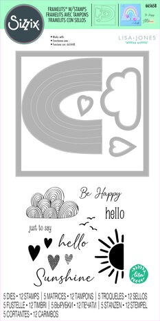Sizzix Framelits Die w/Stamps by Lisa Jones Rainbow Joy (5+12pcs) (665658) (DISCONTINUED)