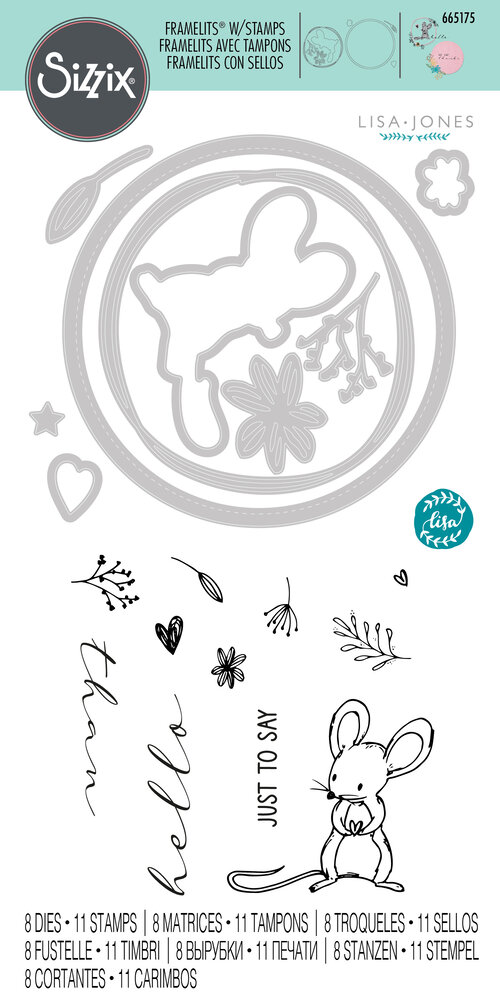 Sizzix Framelits Die w/Stamps by Lisa Jones Hello Mouse (8+11pcs) (665175) (DISCONTINUED) Sizzix Framelits Die w/Stamps by Lisa Jones Hello Mouse (8+11pcs) (665175) (DISCONTINUED)