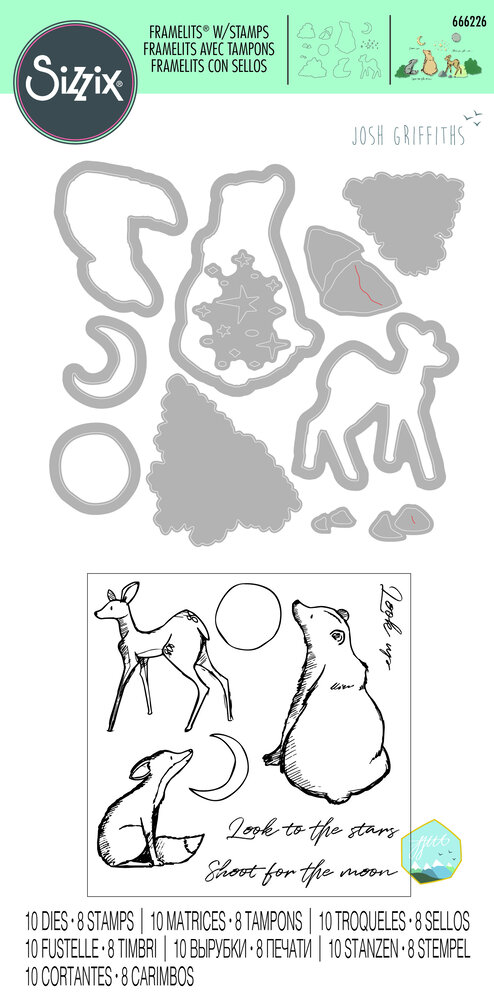 Sizzix Framelits Die w/Stamps by Josh Griffiths Twilight Animals (10+8pcs) (666226) (DISCONTINUED) Sizzix Framelits Die w/Stamps by Josh Griffiths Twilight Animals (10+8pcs) (666226) (DISCONTINUED)