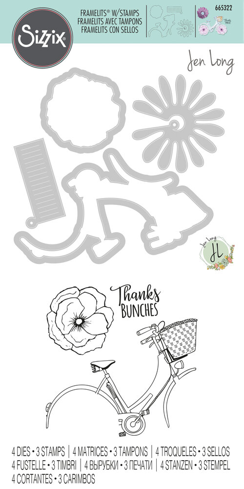 Sizzix Framelits Die w/Stamps by Jen Long Thankful Bicycle (4+3pcs) (665322) (DISCONTINUED) Sizzix Framelits Die w/Stamps by Jen Long Thankful Bicycle (4+3pcs) (665322) (DISCONTINUED)