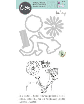 Sizzix Framelits Die w/Stamps by Jen Long Thankful Bicycle (4+3pcs) (665322) (DISCONTINUED)