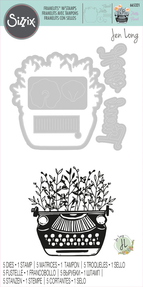 Sizzix Framelits Die w/Stamps by Jen Long Hello Typewriter (5+1pcs) (665321) (DISCONTINUED)
