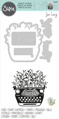 Sizzix Framelits Die w/Stamps by Jen Long Hello Typewriter (5+1pcs) (665321) (DISCONTINUED)
