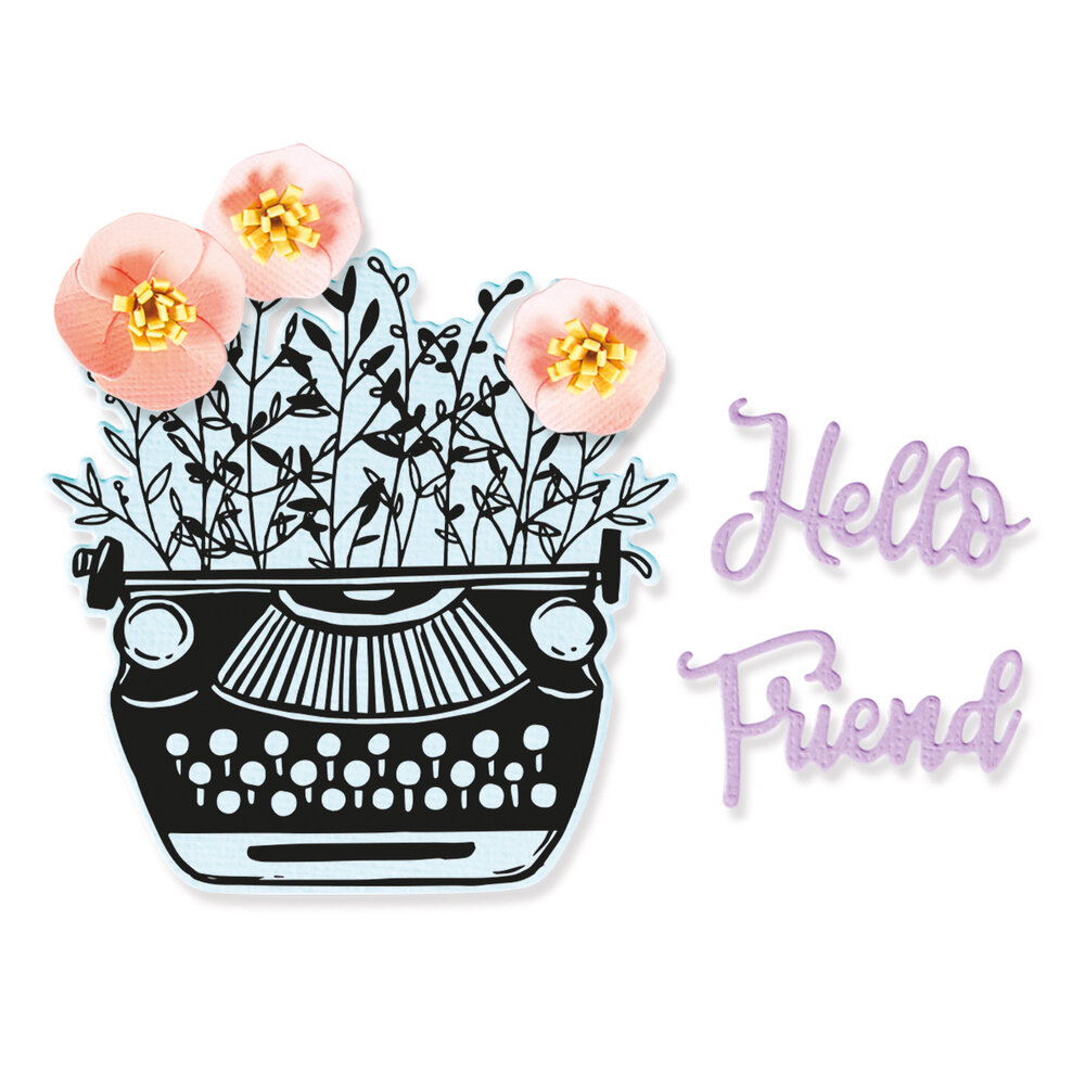 Sizzix Framelits Die w/Stamps by Jen Long Hello Typewriter (5+1pcs) (665321) (DISCONTINUED)