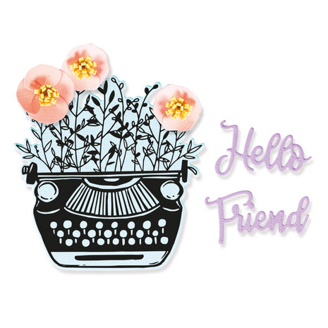 Sizzix Framelits Die w/Stamps by Jen Long Hello Typewriter (5+1pcs) (665321) (DISCONTINUED)