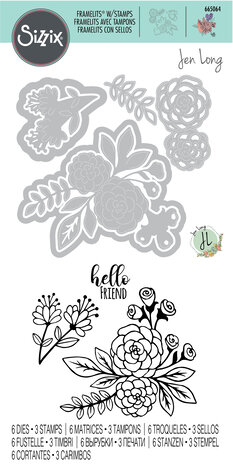 Sizzix Framelits Die w/Stamps by Jen Long Floral Bunch (6+4pcs) (665064) (DISCONTINUED) Sizzix Framelits Die w/Stamps by Jen Long Floral Bunch (6+4pcs) (665064) (DISCONTINUED)