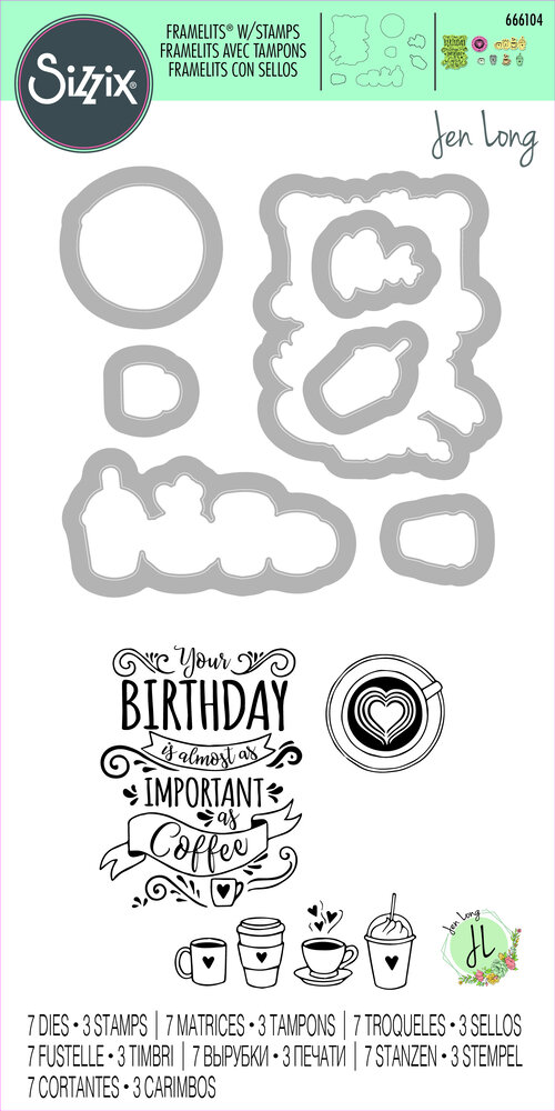 Sizzix Framelits Die w/Stamps by Jen Long Café Set (7+3pcs) (666104) (DISCONTINUED) Sizzix Framelits Die w/Stamps by Jen Long Café Set (7+3pcs) (666104) (DISCONTINUED)