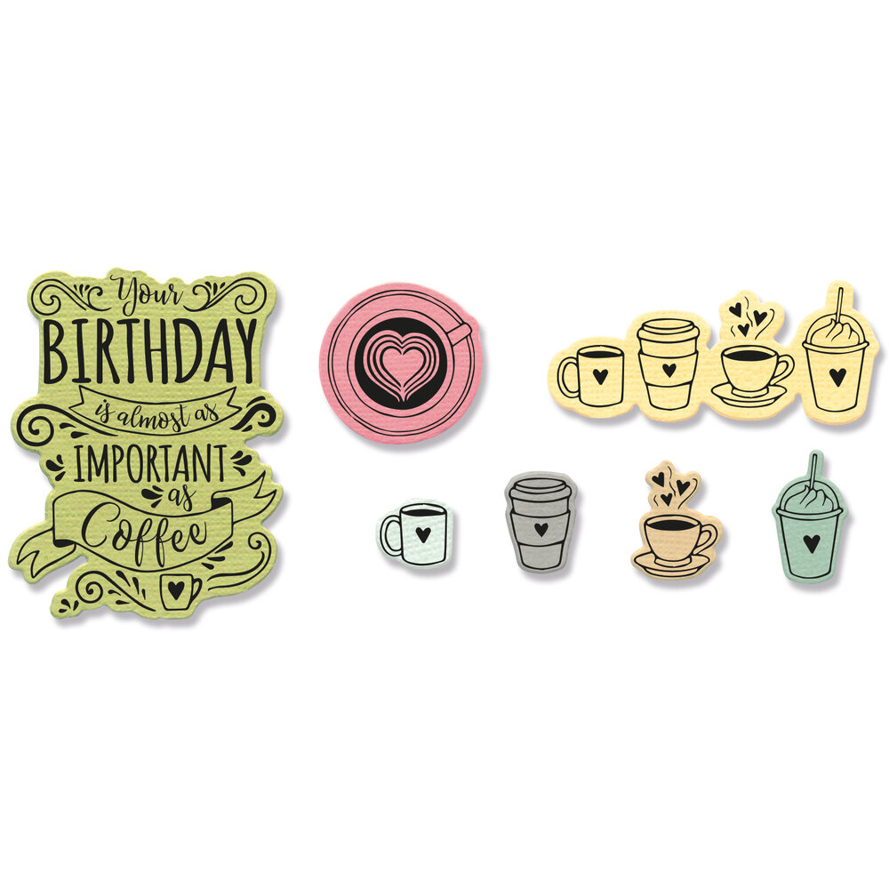 Sizzix Framelits Die w/Stamps by Jen Long Café Set (7+3pcs) (666104) (DISCONTINUED) Sizzix Framelits Die w/Stamps by Jen Long Café Set (7+3pcs) (666104) (DISCONTINUED)