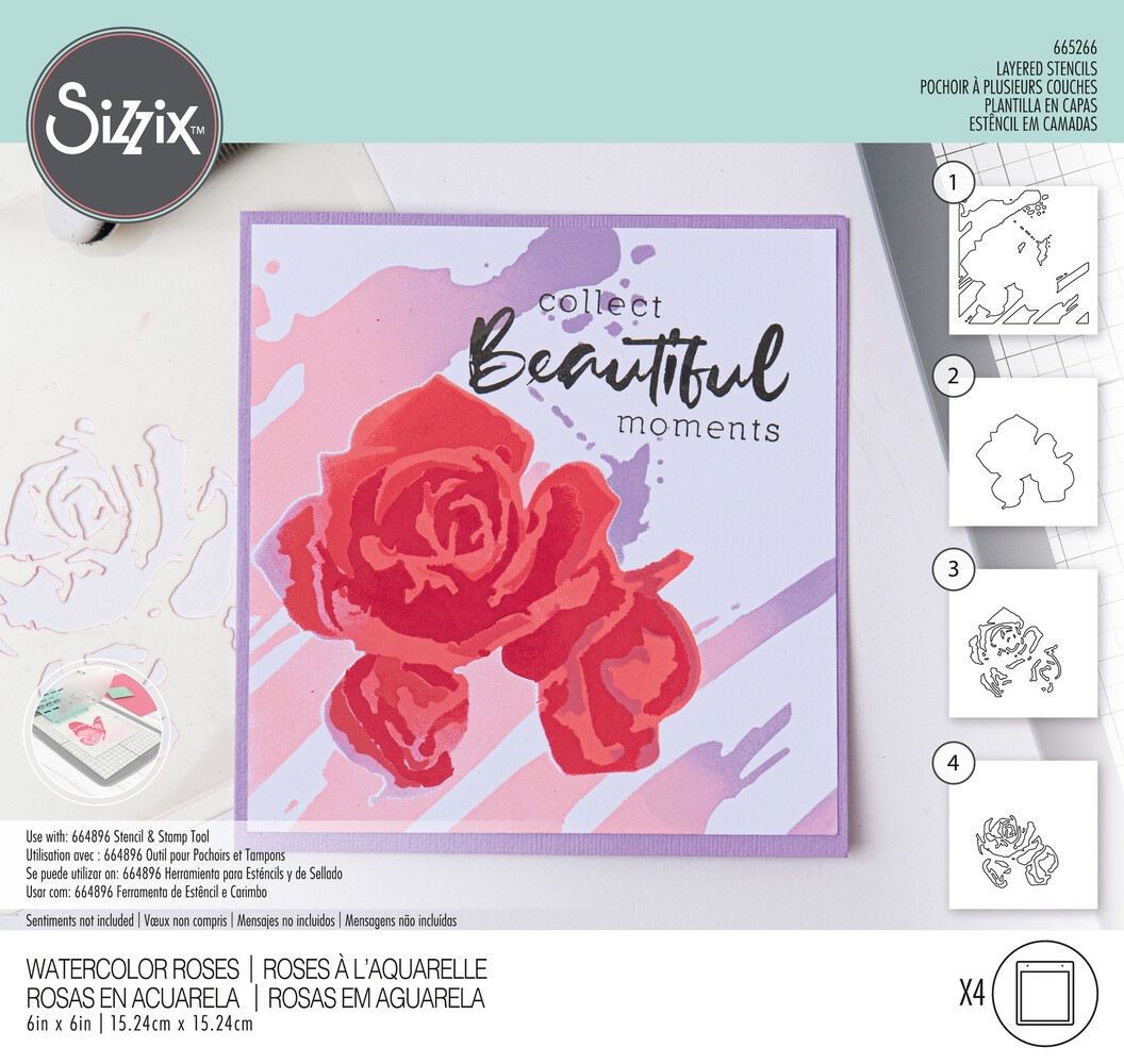 Sizzix Layered Stencils by Olivia Rose Watercolor Roses (4pcs) (665266) (DISCONTINUED) Sizzix Layered Stencils by Olivia Rose Watercolor Roses (4pcs) (665266) (DISCONTINUED)