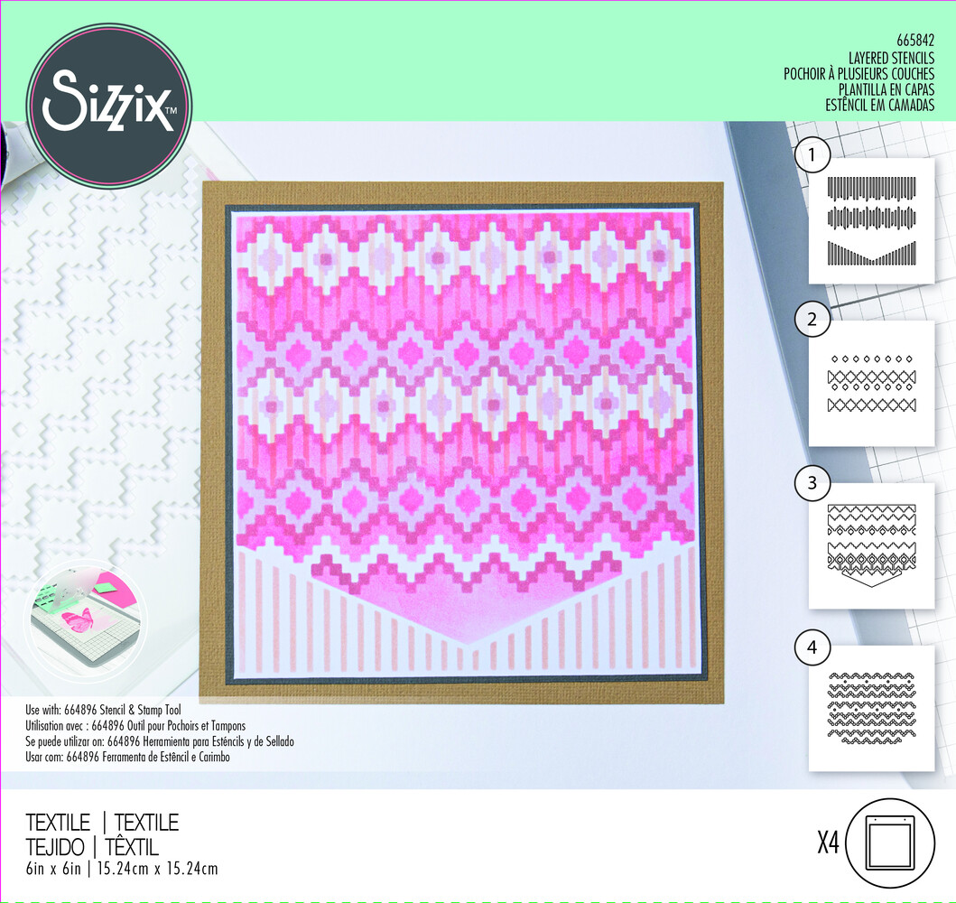 Sizzix Layered Stencils by Olivia Rose Textile (4pcs) (665842) (DISCONTINUED)
