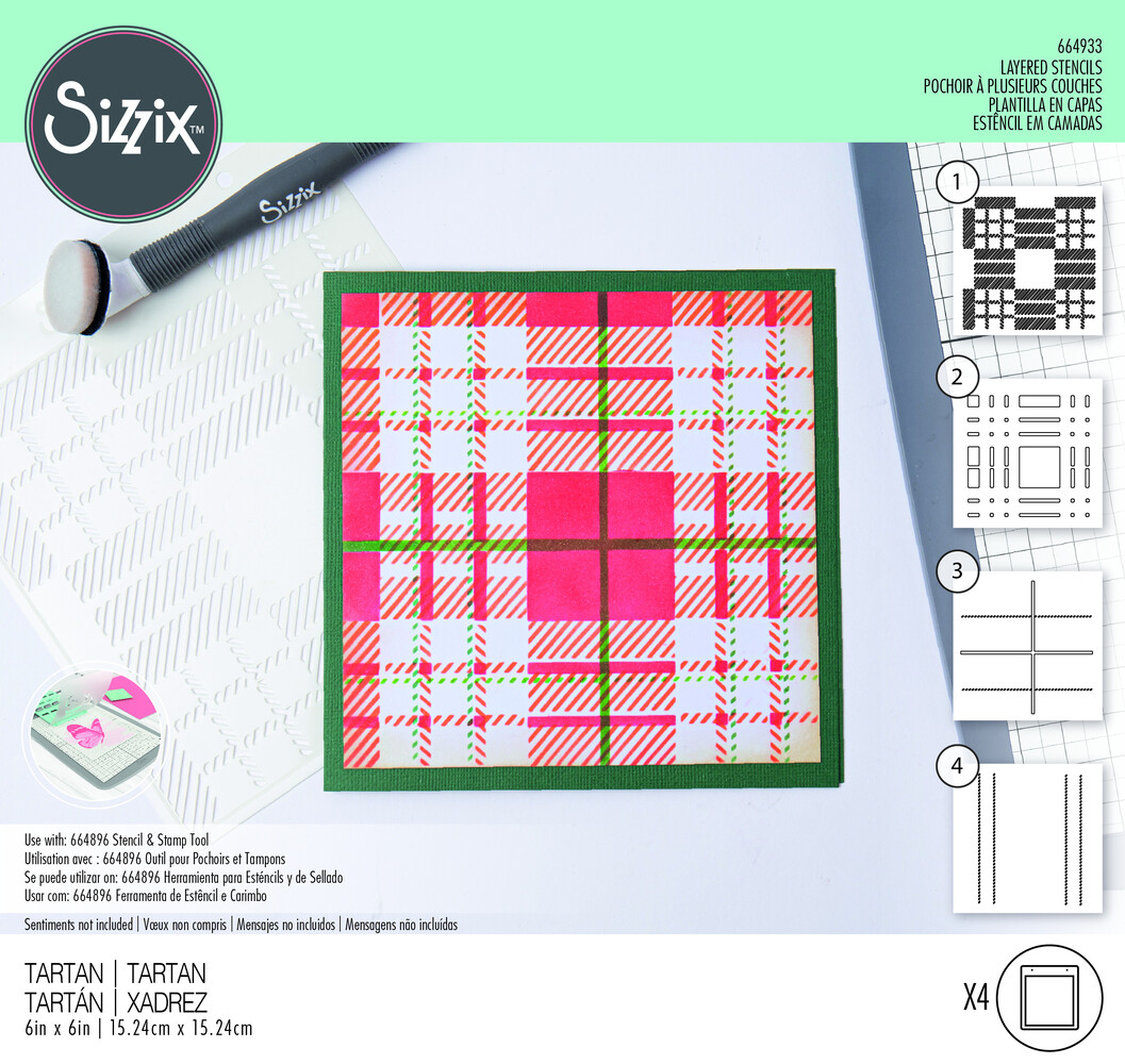 Sizzix Layered Stencils by Olivia Rose Tartan (4pcs) (664933) (DISCONTINUED)