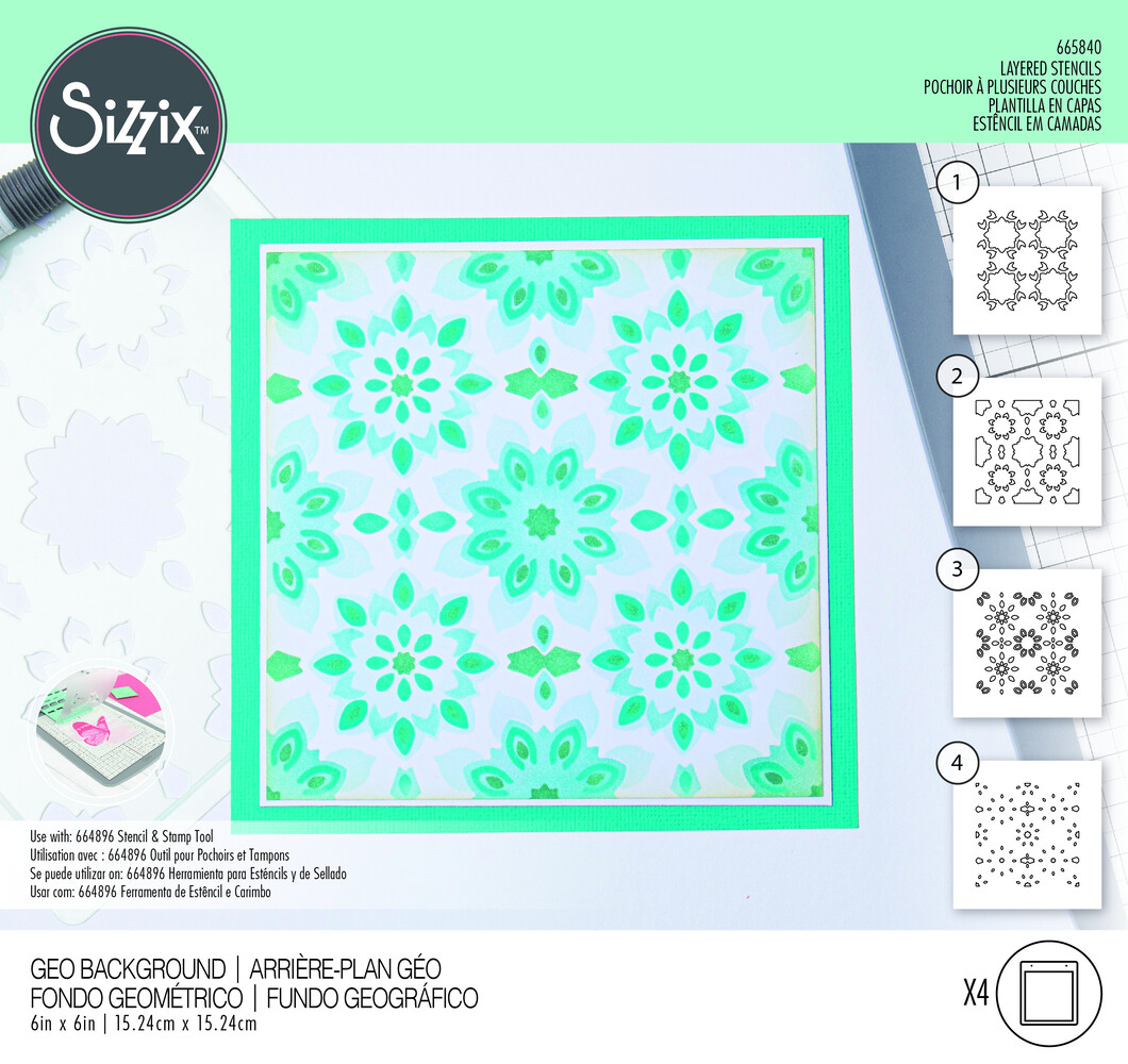 Sizzix Layered Stencils by Olivia Rose Geo Background (4pcs) (665840) (DISCONTINUED)