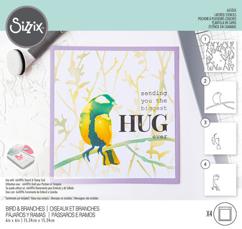 Sizzix Layered Stencils by Olivia Rose Bird & Branches (4pcs) (665265) (DISCONTINUED)