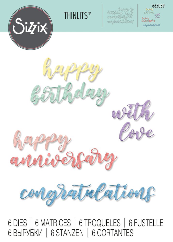 Sizzix Thinlits Die by Sharon Drury Script Sentiments (6pcs) (665089) (DISCONTINUED)