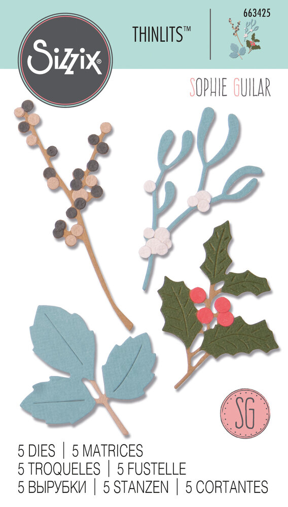 Sizzix Thinlits Die by Sophie Guilar Winter Leaves (5pcs) (663425) (DISCONTINUED)