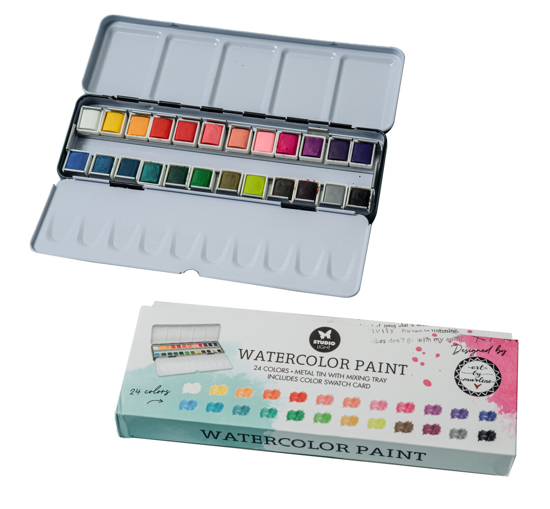 Studio Light Watercolor Paint in Tin by Art by Marlene (24colors) (SL-ES-WC02) (BASIC) Studio Light Watercolor Paint in Tin by Art by Marlene (24colors) (SL-ES-WC02) (BASIC)