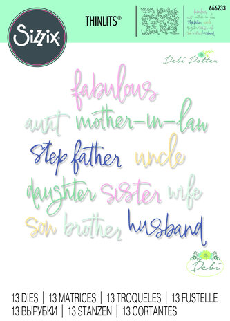 Sizzix Thinlits Die by Debi Potter Fabulous Family Names (13pcs) (666233) (DISCONTINUED) Sizzix Thinlits Die by Debi Potter Fabulous Family Names (13pcs) (666233) (DISCONTINUED)