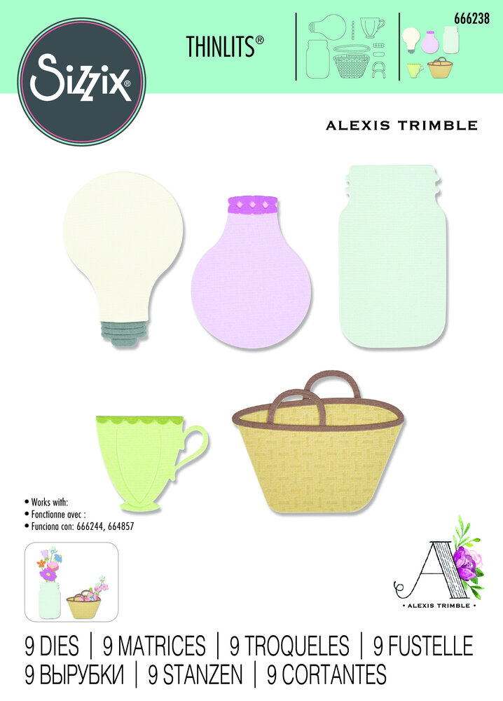 Sizzix Thinlits Die by Alexis Trimble Floral Vessels (9pcs) (666238) (DISCONTINUED)