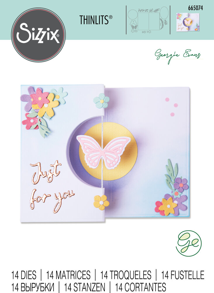 Sizzix Thinlits Die by Georgie Evans Butterfly Spinner Card (14pcs) (665074) (DISCONTINUED) Sizzix Thinlits Die by Georgie Evans Butterfly Spinner Card (14pcs) (665074) (DISCONTINUED)