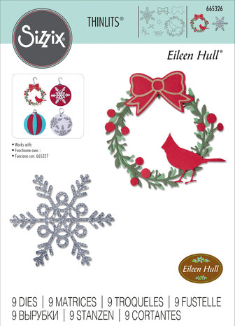 Sizzix Thinlits Die by Eileen Hull Wreath & Snowflake (9pcs) (665326) (DISCONTINUED)