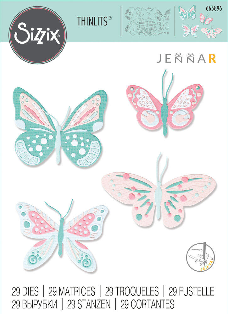 Sizzix Thinlits Die by Jenna Rushforth Patterned Butterflies (29pcs) (665896) (DISCONTINUED)