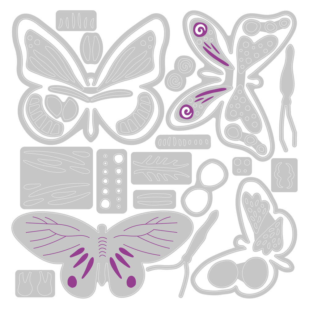 Sizzix Thinlits Die by Jenna Rushforth Patterned Butterflies (29pcs) (665896) (DISCONTINUED)