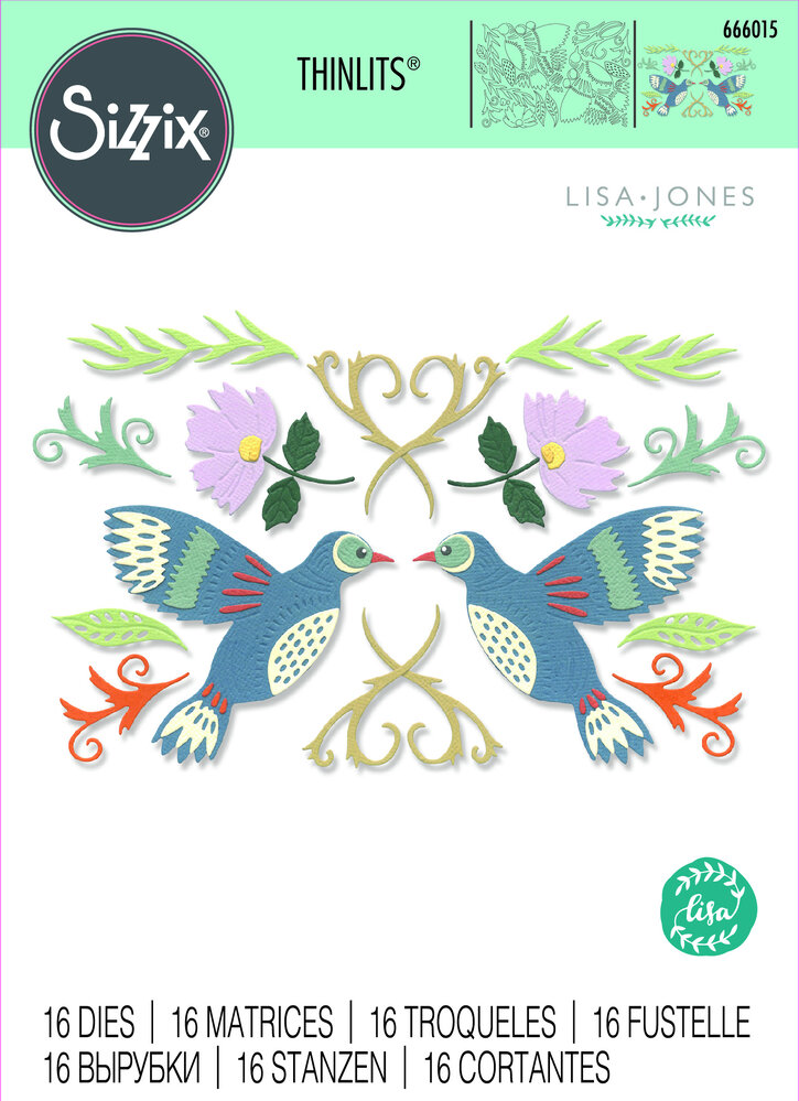 Sizzix Thinlits Die by Lisa Jones Birds & Blossoms (16 pcs) (666015) (DISCONTINUED) Sizzix Thinlits Die by Lisa Jones Birds & Blossoms (16 pcs) (666015) (DISCONTINUED)