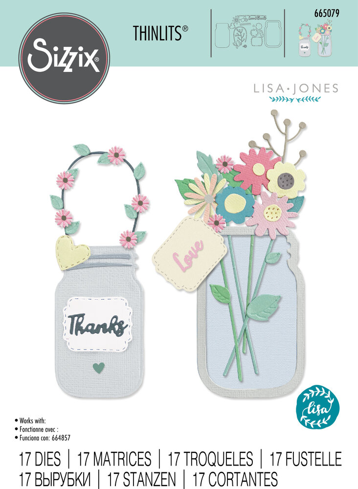Sizzix Thinlits Die by Lisa Jones Jar of Flowers (17pcs) (665079) (DISCONTINUED)