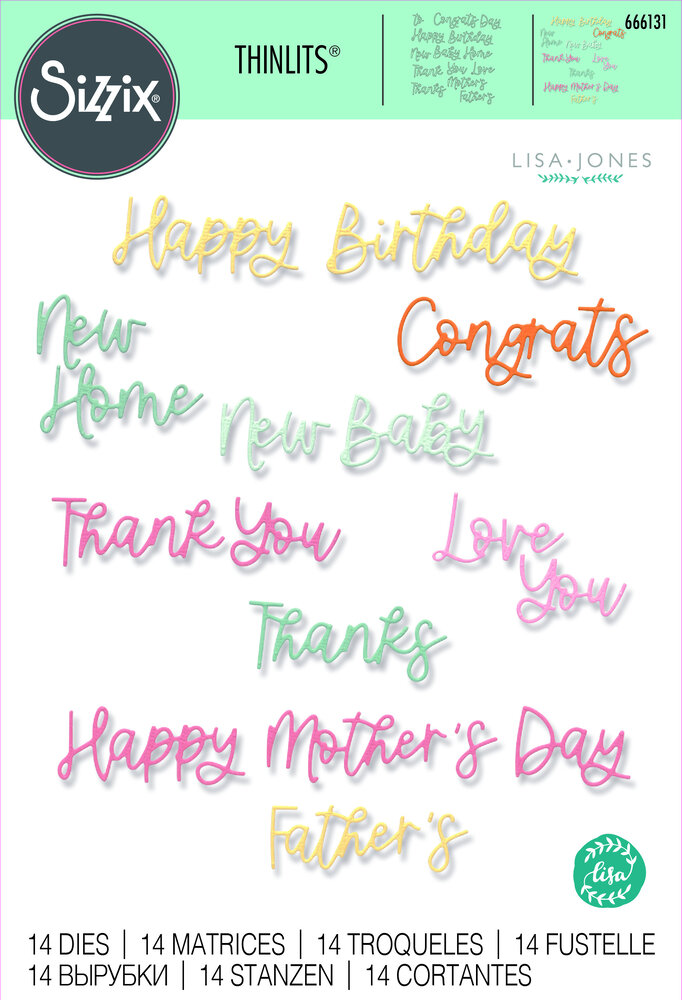 Sizzix Thinlits Die by Lisa Jones Variety Sentiments (14pcs) (666131) (DISCONTINUED) Sizzix Thinlits Die by Lisa Jones Variety Sentiments (14pcs) (666131) (DISCONTINUED)
